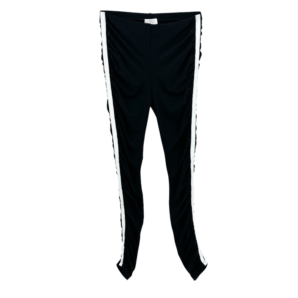 CINQ A SEPT Pants Racer Side Stripe Leggings Stretch Black and White